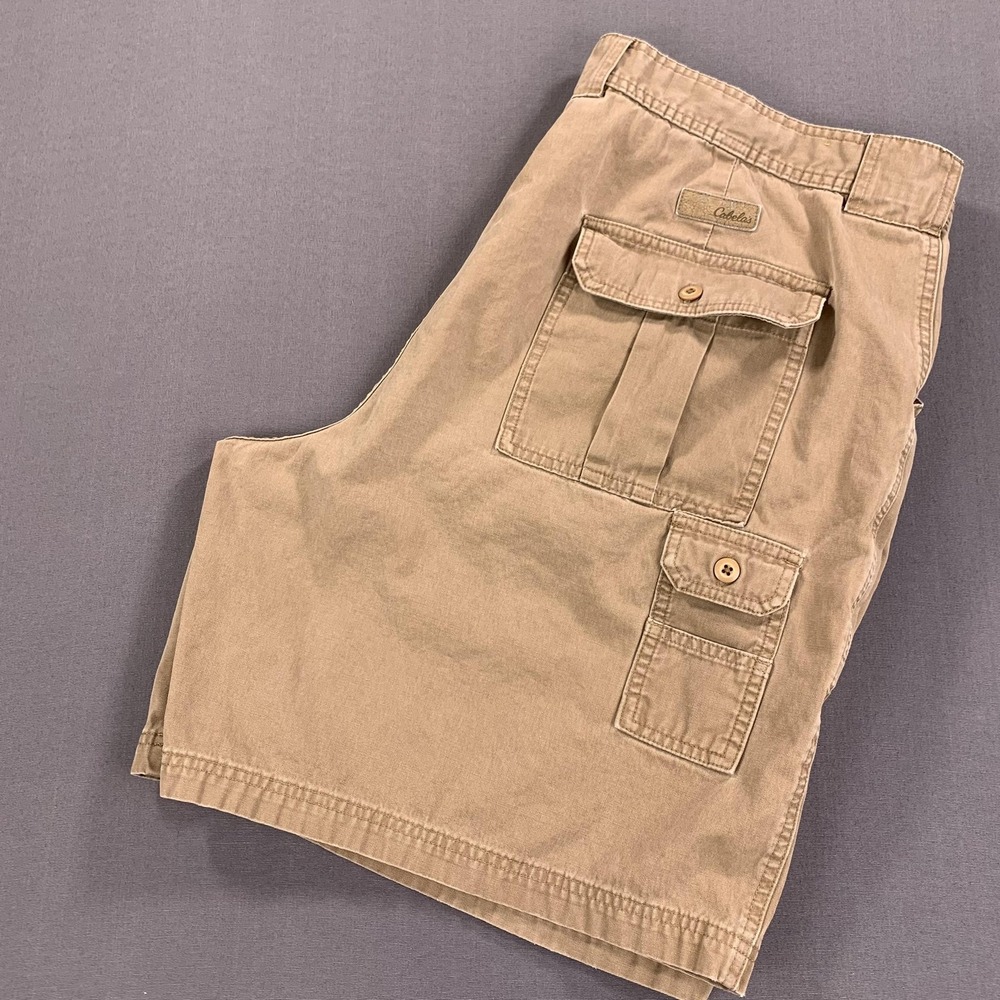 Cabela's Cargo Shorts Mens‎ 44 Khaki Cotton Multi Pocket Hiking Outdoor Utility